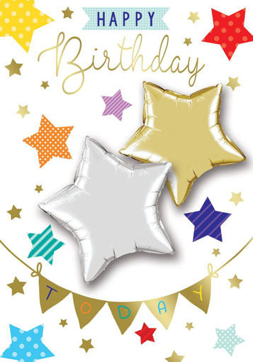 Picture of HAPPY  BIRTHDAY CARD + FOIL BALLOONS STARS